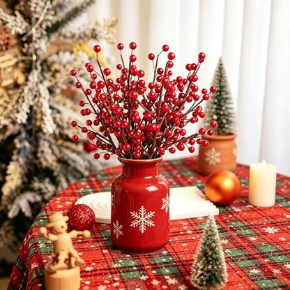 Artificial Red Berry Stems 13.5 Inch for Holiday Decor, 12 Pack