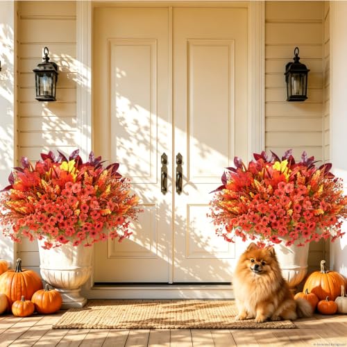 Artificial Fall Flowers Bundle 24pcs Outdoor Decor Autumn Flowers with Maple Leaves