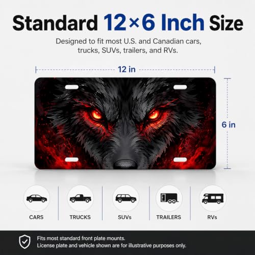 Black Wolf Red Eyes Gothic Aluminum License Plate Decor 6x12 - Variation of THIS listing