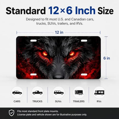 Black Wolf Red Eyes Gothic Aluminum License Plate Decor 6x12 - Variation of THIS listing