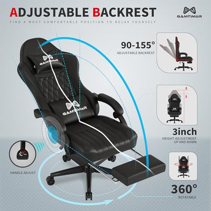 Tall Gaming Chair with Footrest - Ergonomic Computer Chair for Adults - Black