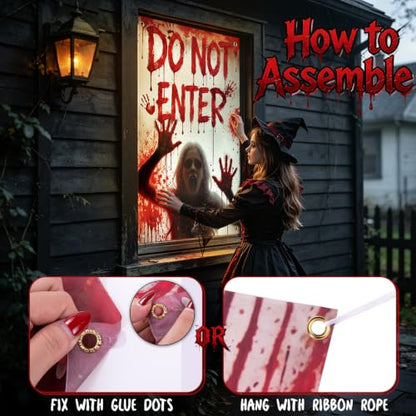 Halloween Window Cover Bloody Haunted House Decor 47.2x31.5 Inch - Red - 2PCS
