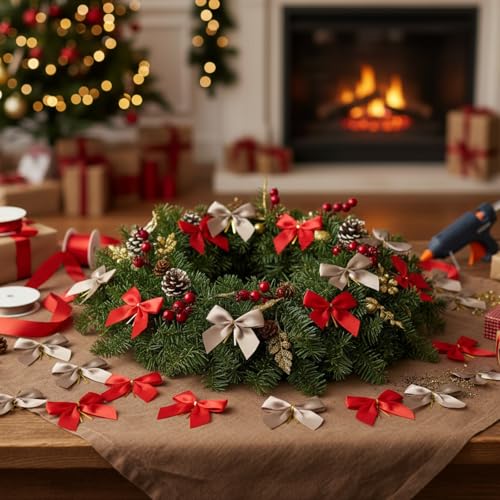 48 Pcs Christmas Ribbon Bows for Gift Wrap & Holiday Decor