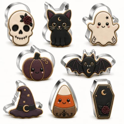 Mini Halloween Cookie Cutter Set - 8 Stainless Steel Shapes for Baking & Snacks