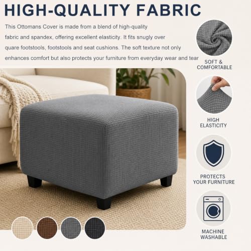 10/26x26 Inch Stretch Ottoman Cover Square Footstool Slipcover Soft Elastic