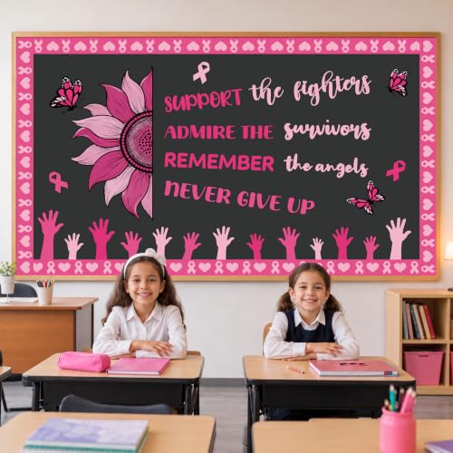 Breast Cancer Awareness Decorations Bulletin Board Set with Pink Ribbon Sunflowers