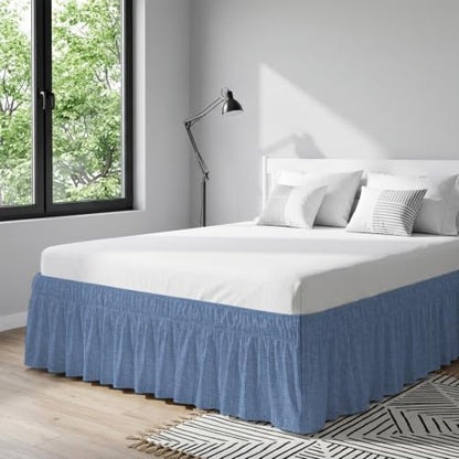 Denim Blue King Size Bed Skirt - 16 Inch Drop Wrap Around Dust Ruffle