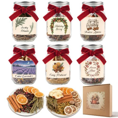 Christmas Potpourri Set with Jars - 6 Fragrance Blends for Festive Aromas