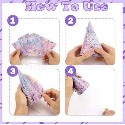 12 Pcs Kpop Party Hats with Demon Lightning Energy Pattern Purple Birthday Decorations