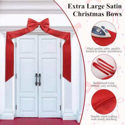Large Satin Christmas Decoration Bow - Red 20 x 83 Inch Holiday Ribbon