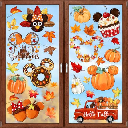 Fall Pumpkin & Watercolor Maple Leaf Window Clings - 82PCS Seasonal Decorations