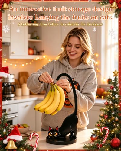 Black Cat Banana Holder Wooden Hanger - Cat Variation