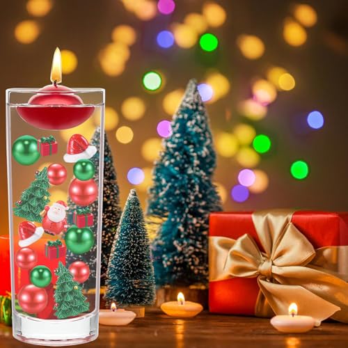 Christmas Vase Filler Decor Set - Red Green Beads & Holiday Figures, 10066pcs - Xmas Party Home Decor