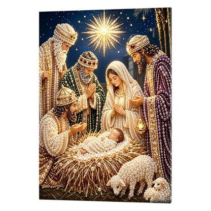 Nativity Pearl Painting Three Wise Men Scene Framed 11.81x15.75 - Navility