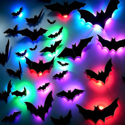 Black 36 Pack 3D Halloween Bat Wall Stickers - Spooky Home Decor
