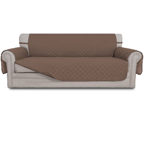 Easy-Going 4 Seater Sofa Slipcover Reversible Sofa Cover Water Resistant Couch Cover with Foam Sticks Elastic Straps Furniture Protector for Pets Children Dog Cat (XX-Large, Brown/Brown)