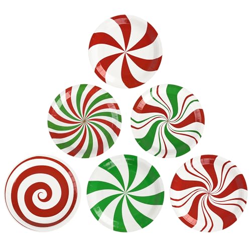 Christmas Candy Paper Plates 48 Count, 9 Inch Peppermint Swirl Party Dinnerware