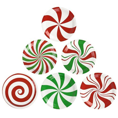 Christmas Candy Paper Plates 48 Count, 9 Inch Peppermint Swirl Party Dinnerware