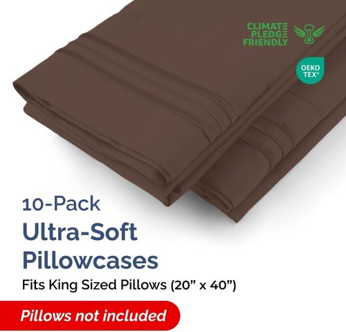 King Pillow Cases by [Brand Name] - Ultra Soft Hotel Quality Covers - Wrinkle-Free & Easy Care - 10 Pcs Set in Brown