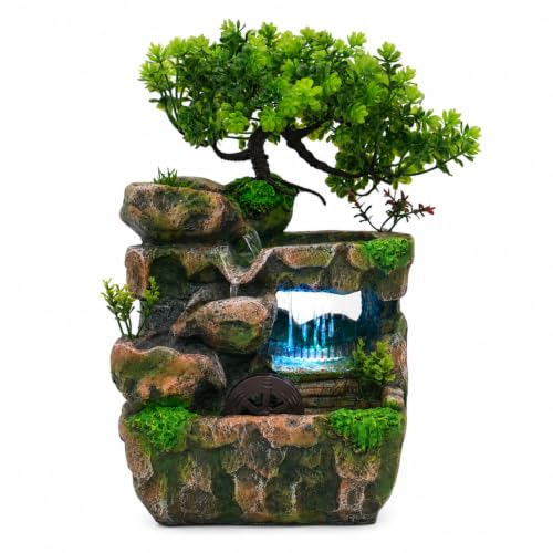 Tabletop Water Fountain with LED Lights Indoor Rockery Decor