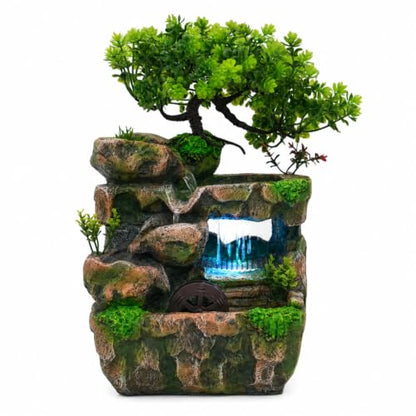 Tabletop Water Fountain with LED Lights Indoor Rockery Decor