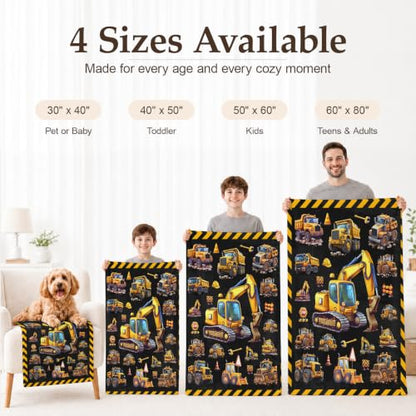 Boys Construction Blanket - 40x50 Fuzzy Flannel Kids Throw - Black
