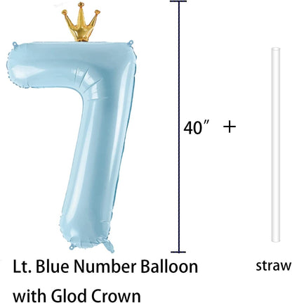 Number 7 Balloon - Large 40-Inch Crown Balloon for 7th Birthday Party Decorations | Blue