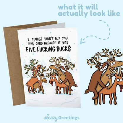Funny Christmas Card for Adults - Hilarious Holiday Greeting with Reindeer - Inappropriate Holiday Card for Men or Women