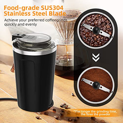 Coffee Grinder Electric, Espresso Coffee Bean Spices Grinder, Coffee Blade Grinders, One Touch Portable Grinder, for Coffee Bean, Spices, Herbs, Nuts, Grains, Black