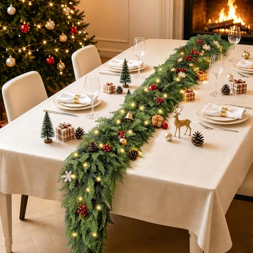 9Ft 2 Pack Prelit Real Touch Cedar Garland with Lights for Christmas Decorations