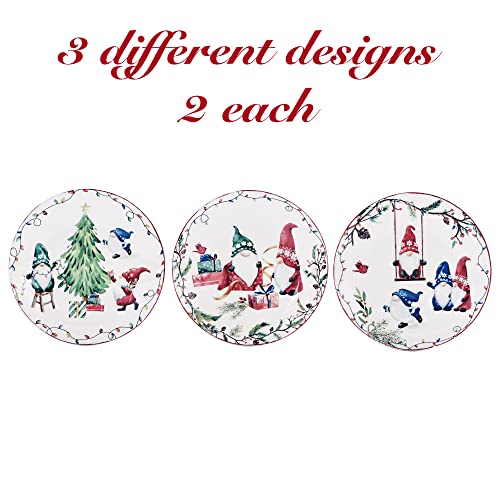 Christmas Gnomes Appetizer Plates Set of 6 - 6 Inch Ceramic Holiday Tableware