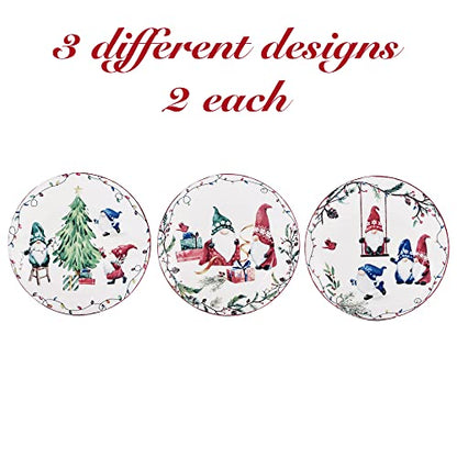 Christmas Gnomes Appetizer Plates Set of 6 - 6 Inch Ceramic Holiday Tableware