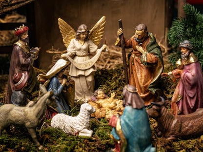 13-Piece Christmas Nativity Scene Set with Lighted Stable and Hand-Painted Figures