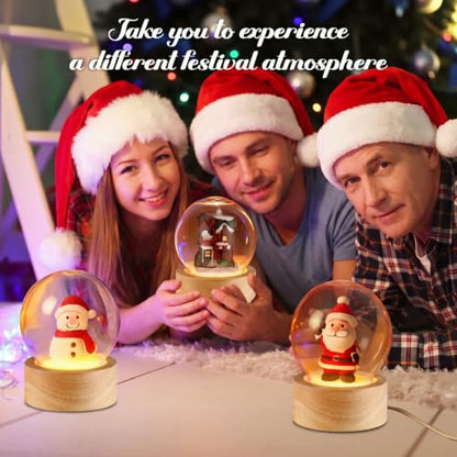Christmas Snow Globe Kit with Wooden Base 3.9 Inch DIY Holiday Decor - 12 Pieces