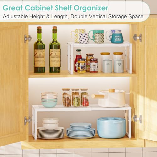 Expandable Adjustable Kitchen Shelf Organizer - Stackable Metal Storage Racks, 30LBS Capacity, 15.5-25.5 Inches