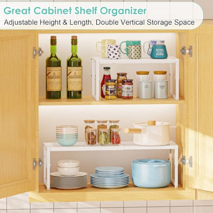 Expandable Adjustable Kitchen Shelf Organizer - Stackable Metal Storage Racks, 30LBS Capacity, 15.5-25.5 Inches