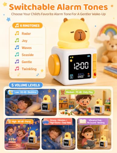 WANIDEA Capybara Kids Alarm Clock with Night Light & Sleep Timer - Cute Bedroom Decor