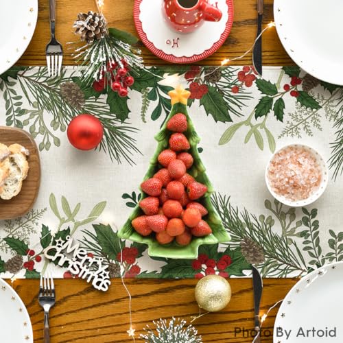 Holly Christmas Table Runner 13x108 Inch Home Party Decor Green Variation