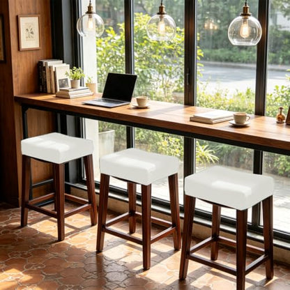 White Rectangular Stretchable Bar Stool Seat Cover Set of 4 - Backless Protector