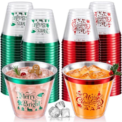 Christmas Disposable Plastic Cups 9oz - 60 Pack, Festive Design