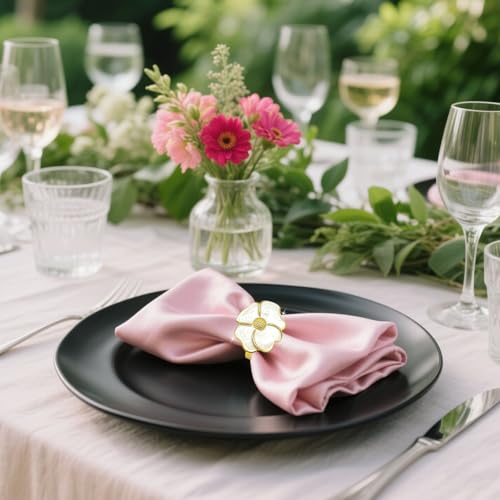 Camellia Flower Napkin Rings Set of 6 - White & Gold Elegant Table Decor