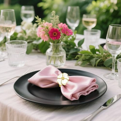 Camellia Flower Napkin Rings Set of 6 - White & Gold Elegant Table Decor