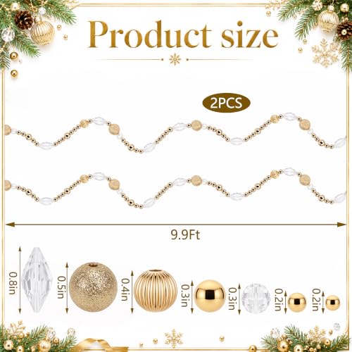 Golden 2-Pack 20ft Christmas Bead Garland for Holiday Decor