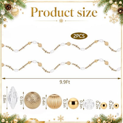 Golden 2-Pack 20ft Christmas Bead Garland for Holiday Decor