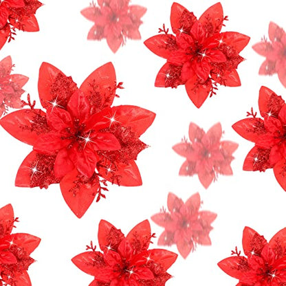 36 Pcs Artificial Poinsettias Christmas Decorations - Red (Variation: Red)