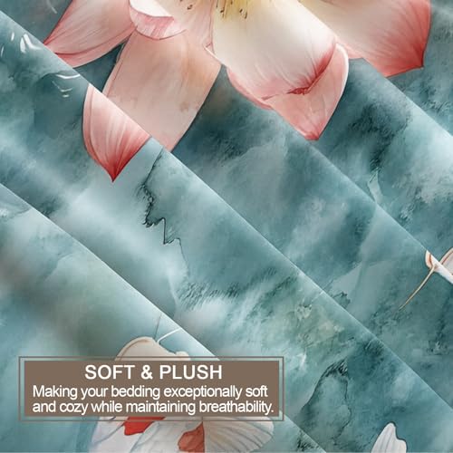 Koi Fish Duvet Cover Cal King Watercolor Lotus Bedding Set 3 Piece - Variation 54