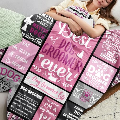 Dog Groomer Gift Throw Blanket 60x50 Inches Pink - Absacie