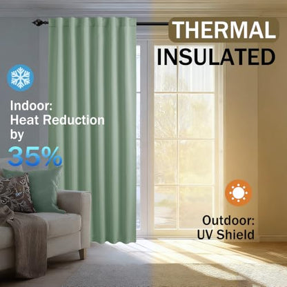 Blackout Curtains for Bedroom Sage Green 52x84 Inch - Pack of 2, Room Darkening