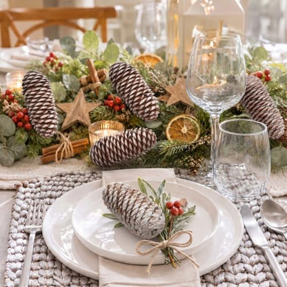 Christmas Pine Cones Picks with Snow - 65 Large Natural Decorations - Snowy Winter Decor Variation of Snow