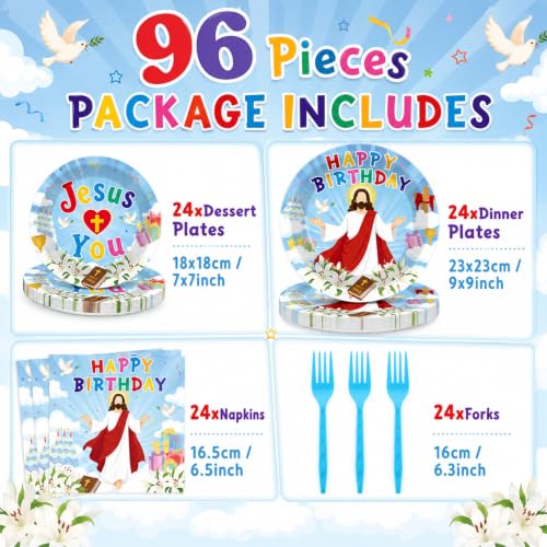 96Pcs Christian Jesus Birthday Party Tableware Set - Plates, Napkins, Forks